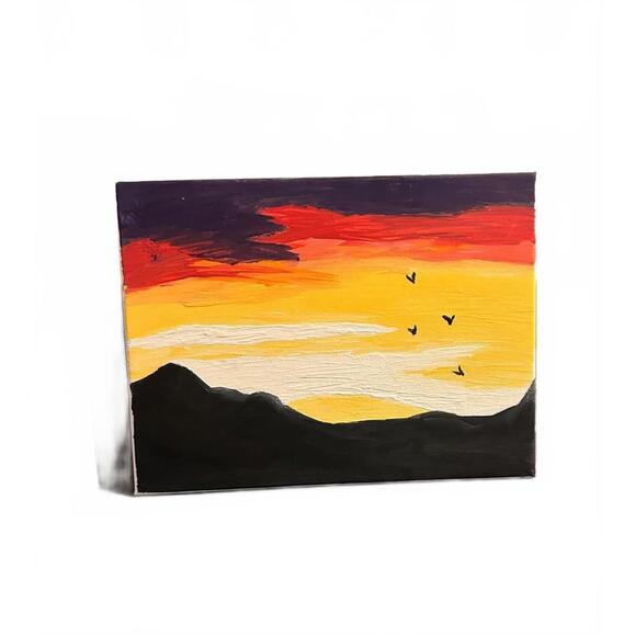 Hand-Painted Sunset Landscape on Stretched Canvas